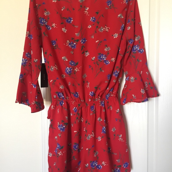 Bronwen Red Floral Print Flounce Sleeve Romper - Picture 5 of 8